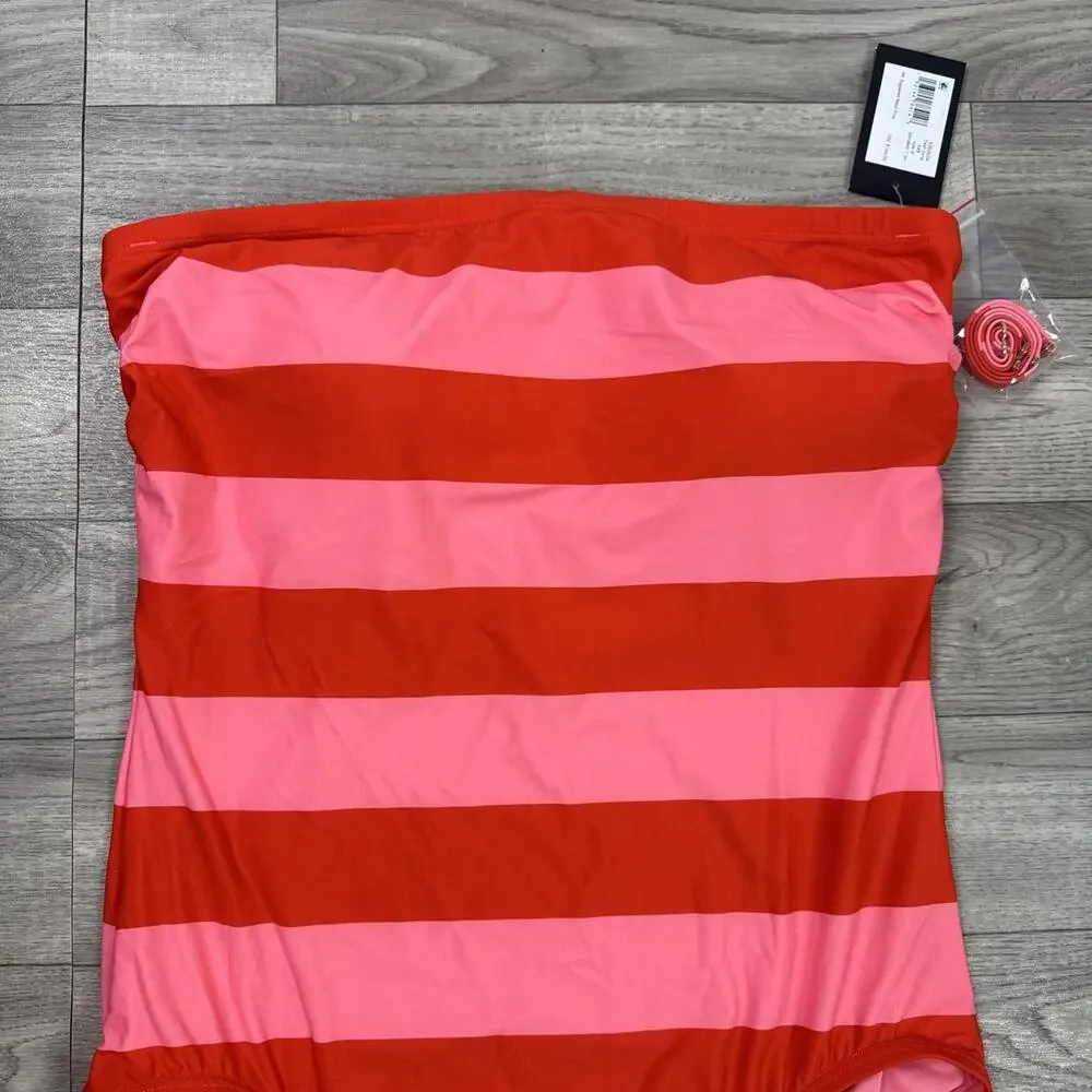 Kate Spade Bandeau One Piece Swimsuit Strapless Fresh Tomato Stripe sz XL - Picture 2 of 5